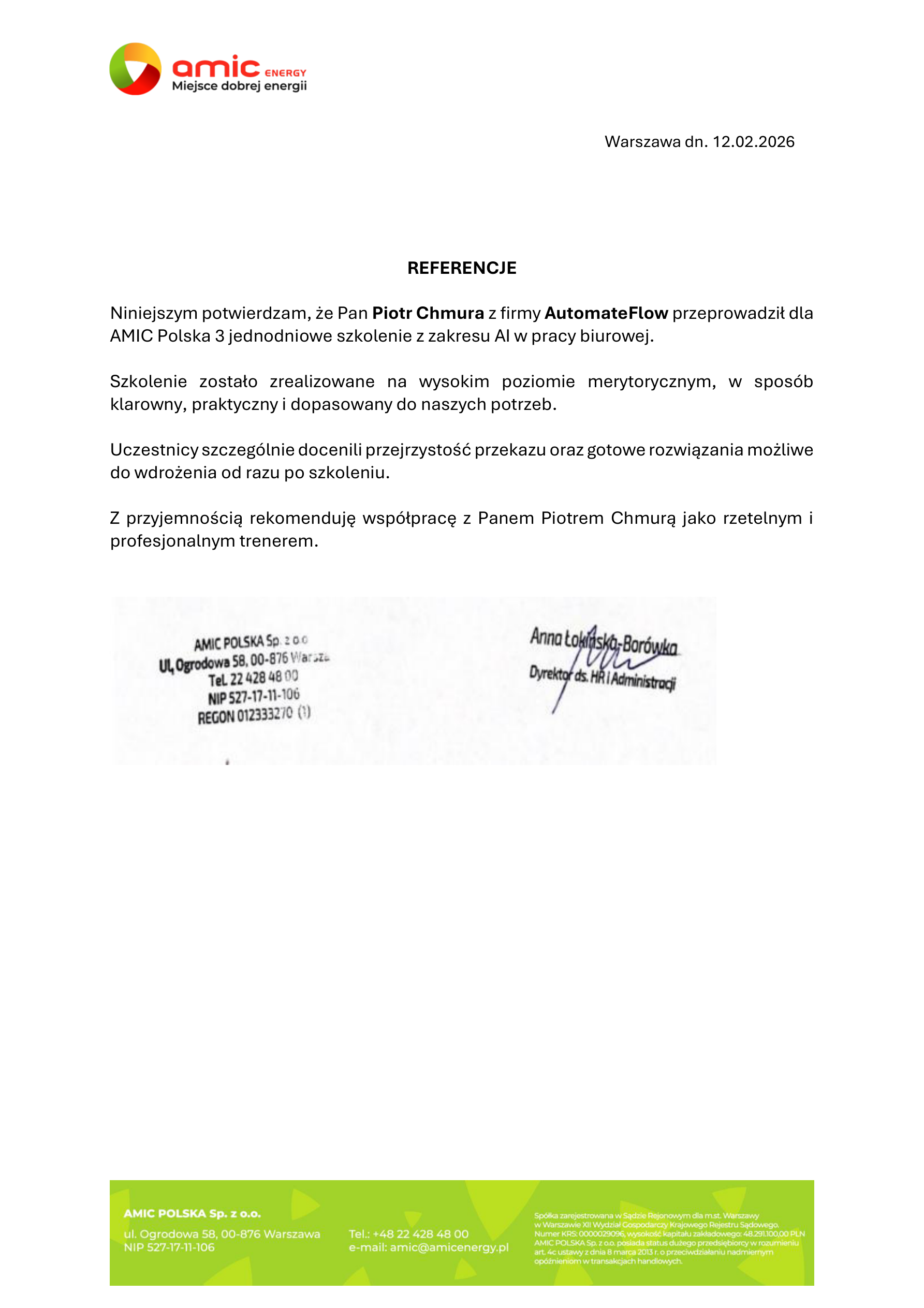 Referencje AMIC Polska
