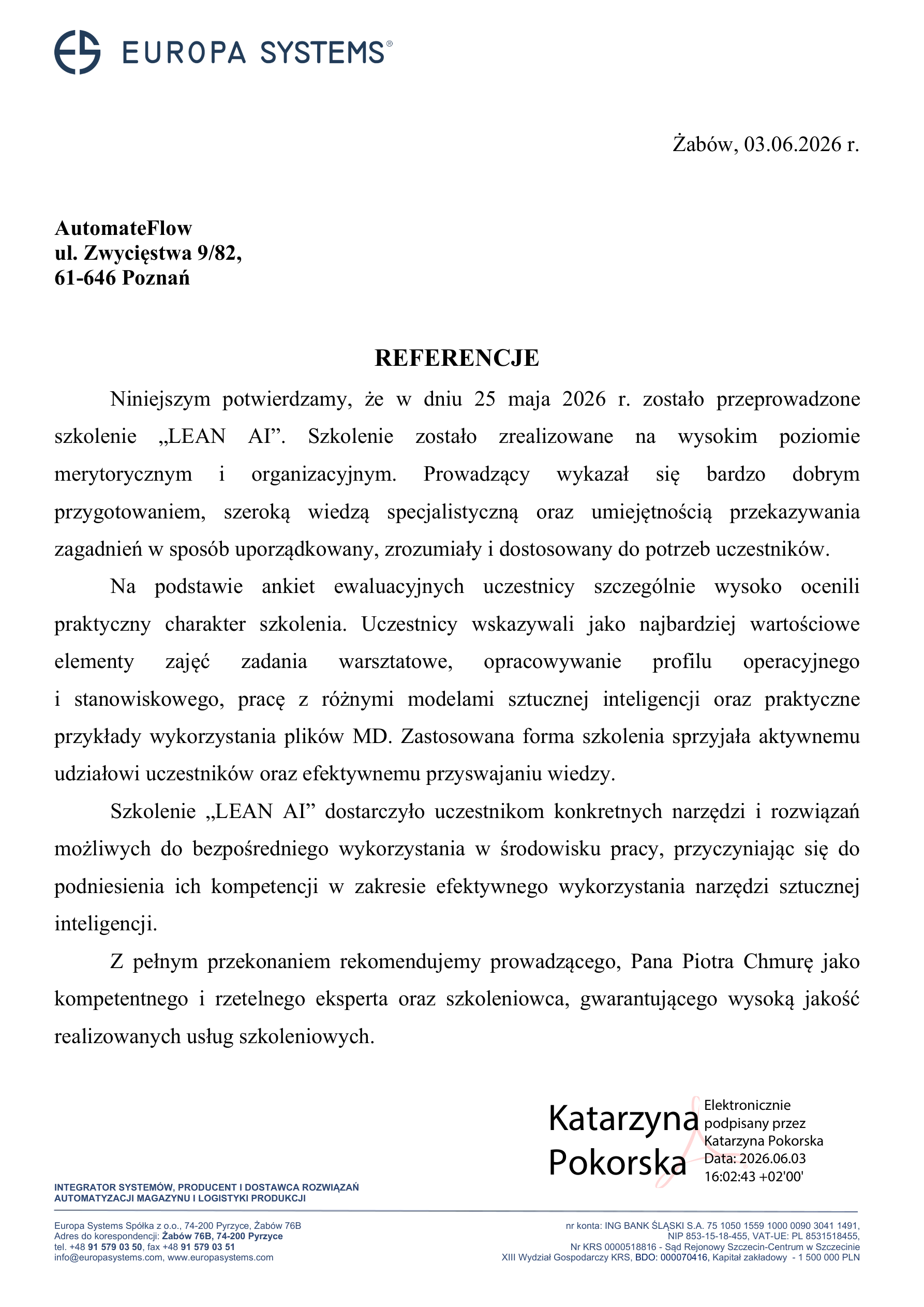 Referencje Europa Systems